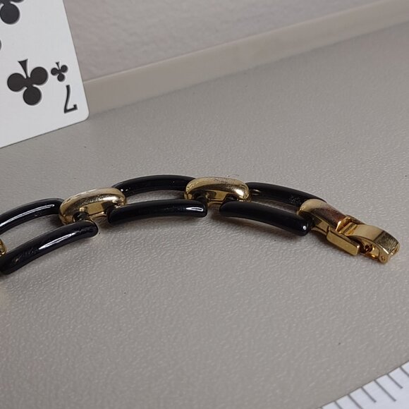 Nice Black And Gold Tone Rectangular Link Bracelet - Picture 5 of 9